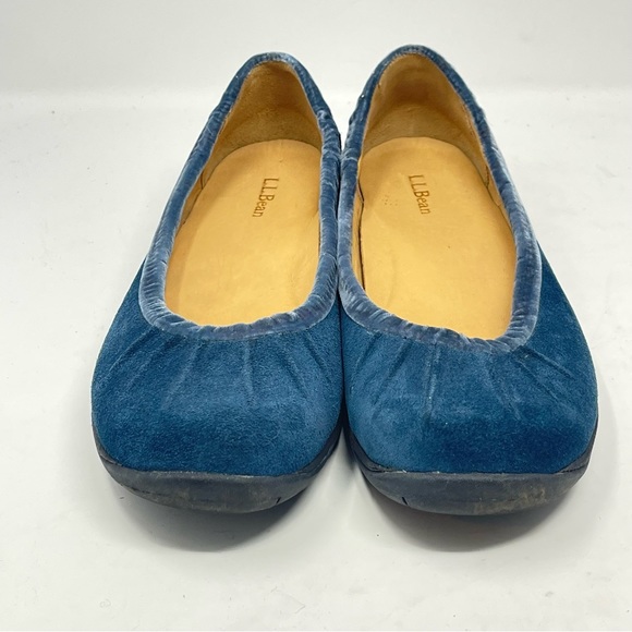 LL Bean Shoes Womens 7.5 M Blue Suede Velvet Trim Pleated Slip On Casual Loafers - Picture 6 of 13